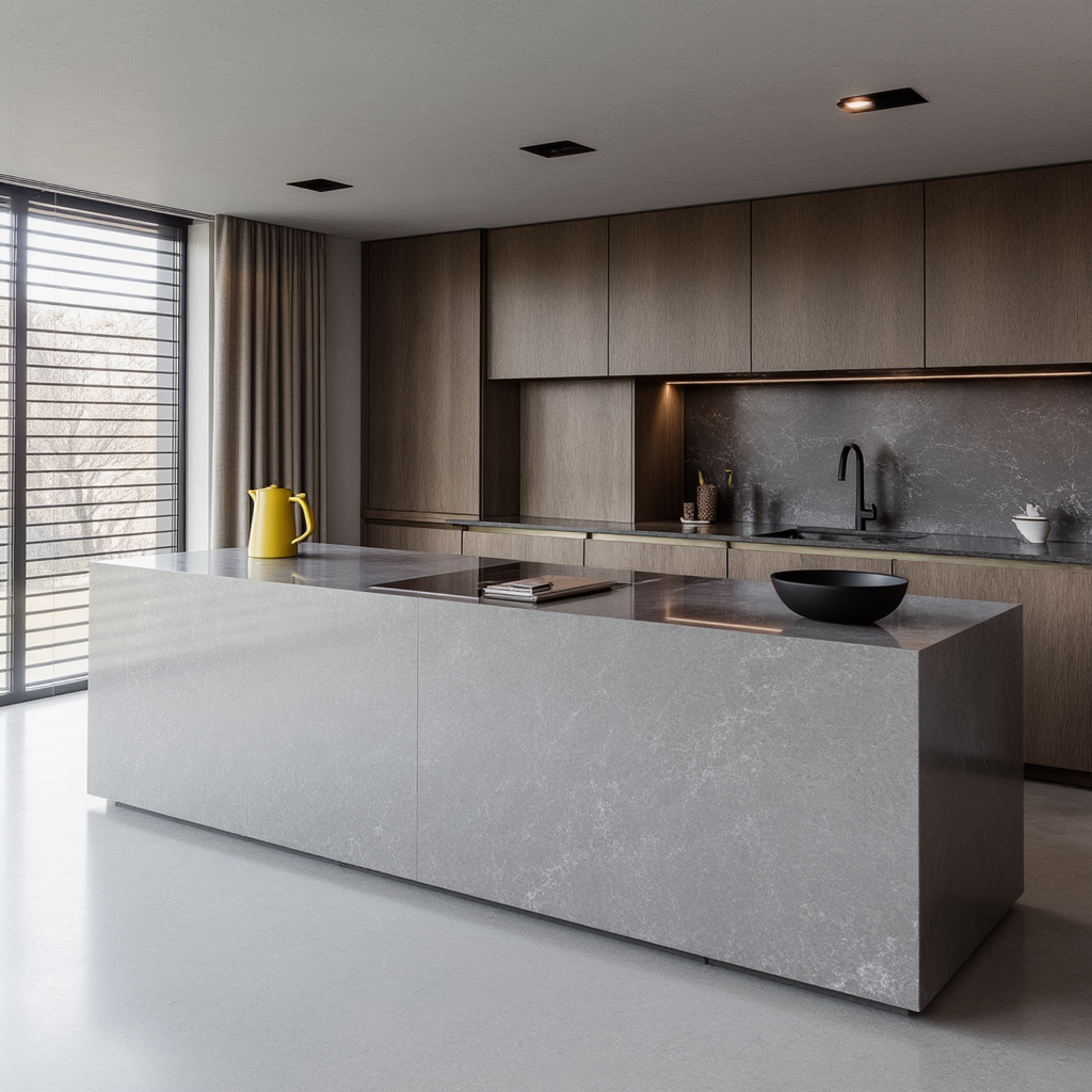 Jämförelse mellan Technistone kvartsbänkskiva och natursten i modernt kök